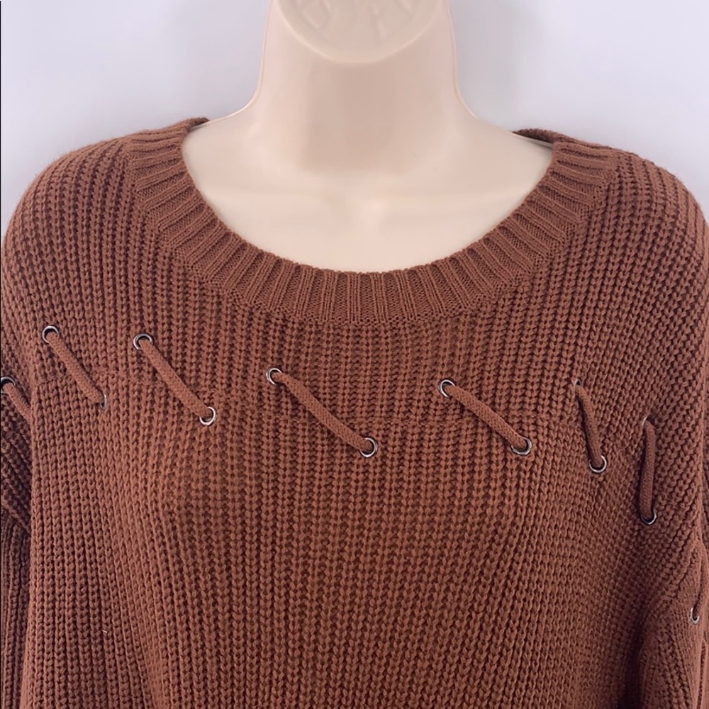 Love Riche Brown Long Sleeve Shoe-Laced Sweater - Picture 3 of 5
